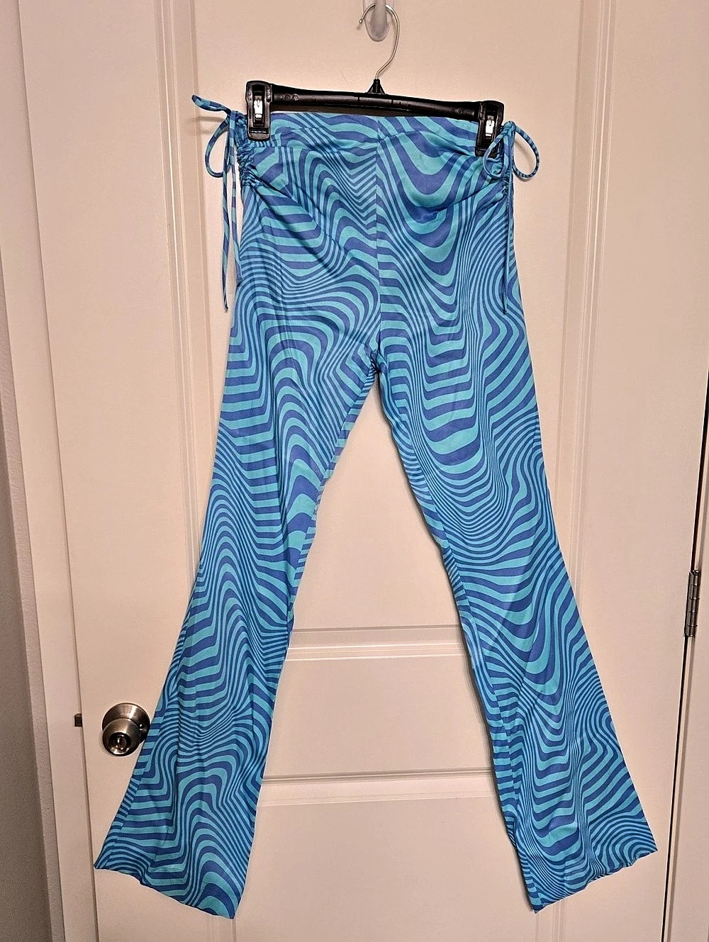 ZARA Blue Swirl Print Flare Pants with Side Ties